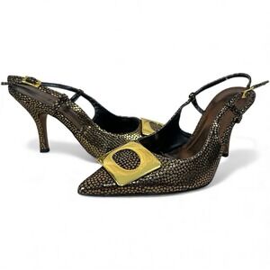 J Renee Bronze Metallic Slingback Heels 8M Pointed Toe Buckle‎ Glam Whimsigoth